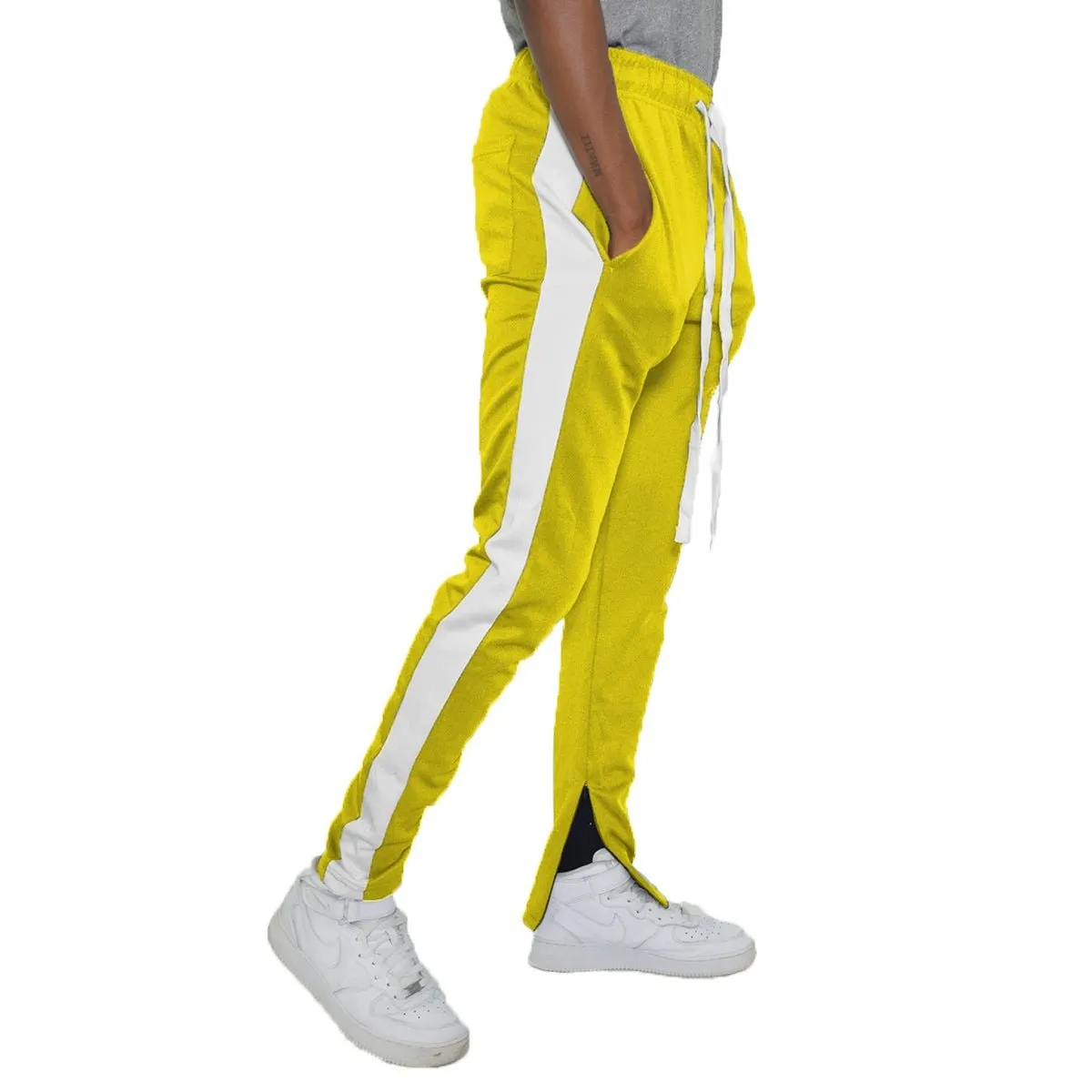 Yellow & White Slim Fit Track Pants