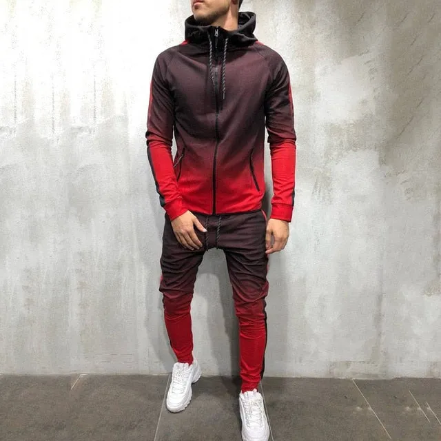 Zipper Tracksuit Men Set Sporting 2 Pieces Sweatsuit Men Clothes Printed Hooded Hoodies Jacket Pants Track Suits