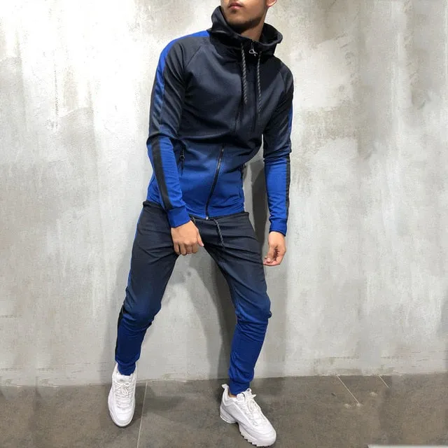 Zipper Tracksuit Men Set Sporting 2 Pieces Sweatsuit Men Clothes Printed Hooded Hoodies Jacket Pants Track Suits